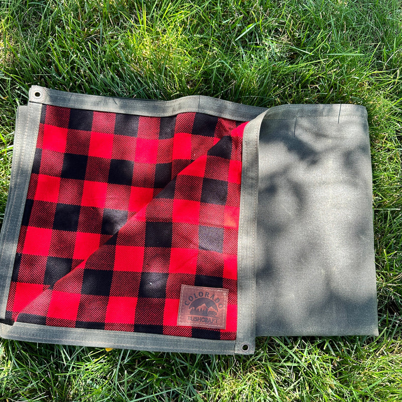 Load image into Gallery viewer, Extra Large Waxed Canvas and Buffalo Plaid Wool Lined Bushcraft Ground Cloth
