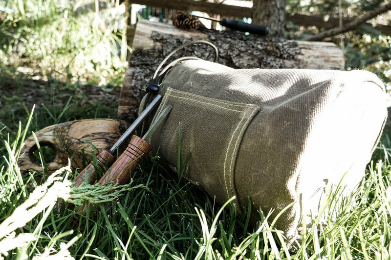 Load image into Gallery viewer, Heavy Weight (18 oz) Waxed Canvas Bushcraft Round Bottom Bushpot Bag Bushcraft Survival Camping (various sizes)
