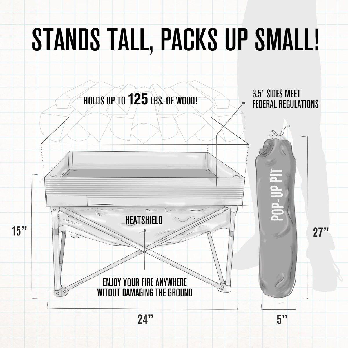 Pop - Up Fire Pit + Heat Shield (Bonus Pack) - Trail and Timber Co