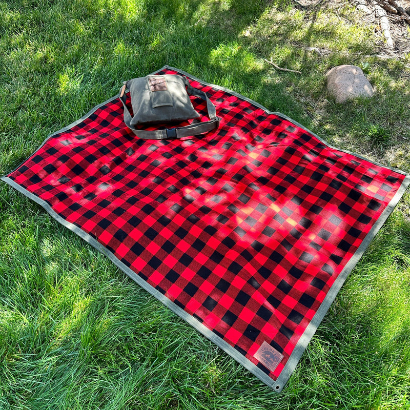 Load image into Gallery viewer, Extra Large Waxed Canvas and Buffalo Plaid Wool Lined Bushcraft Ground Cloth
