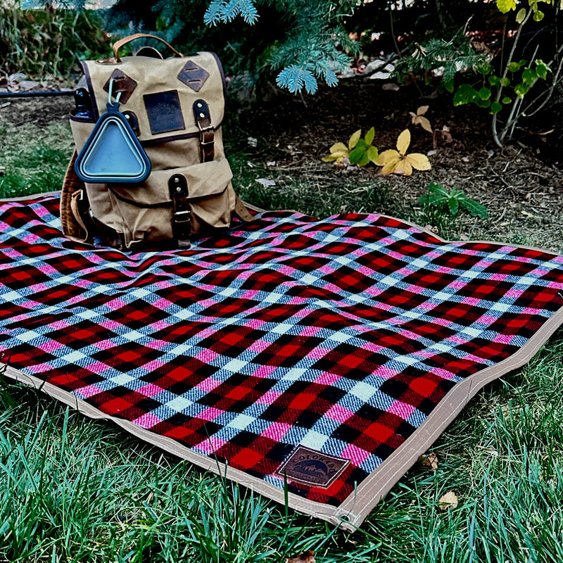 Load image into Gallery viewer, Extra Large Waxed Canvas and American Plaid Wool Lined Bushcraft Ground Cloth
