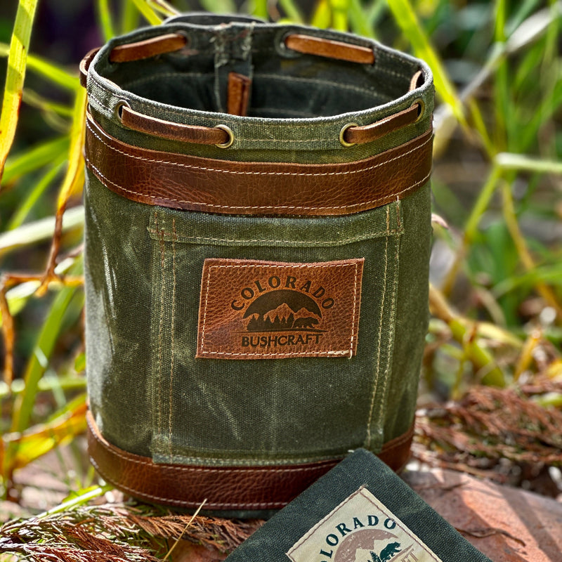 Load image into Gallery viewer, Settlers Collection:  Waxed Canvas and Leather Prairie Bucket Bushcraft Survival Camping Possibles Dopp Grooming
