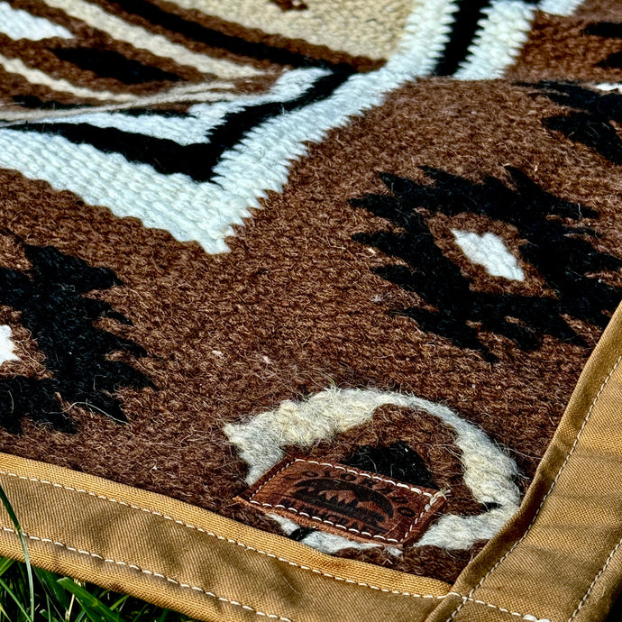 Large Waxed Canvas and Handwoven Apache Wool Blanket Lined Bushcraft Ground Cloth