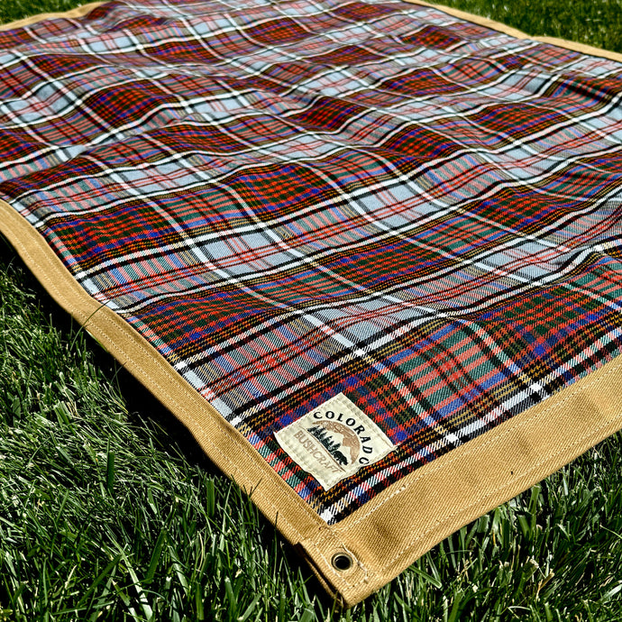 Extra Large Heavy Weight Waxed Canvas and Tartan Wool Lined Bushcraft Ground Cloth