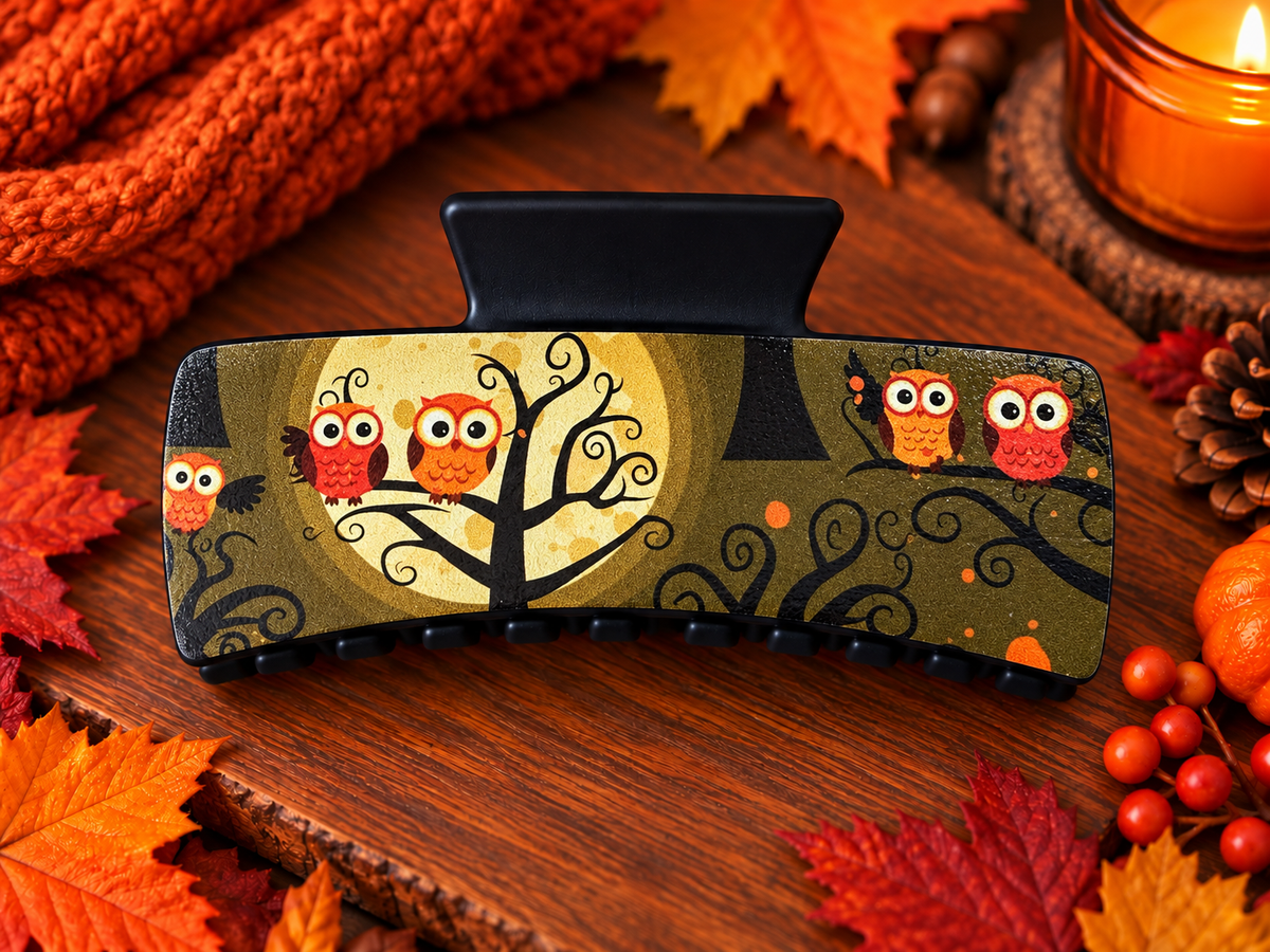 Halloween Owl/Pumpkin Hair Clip