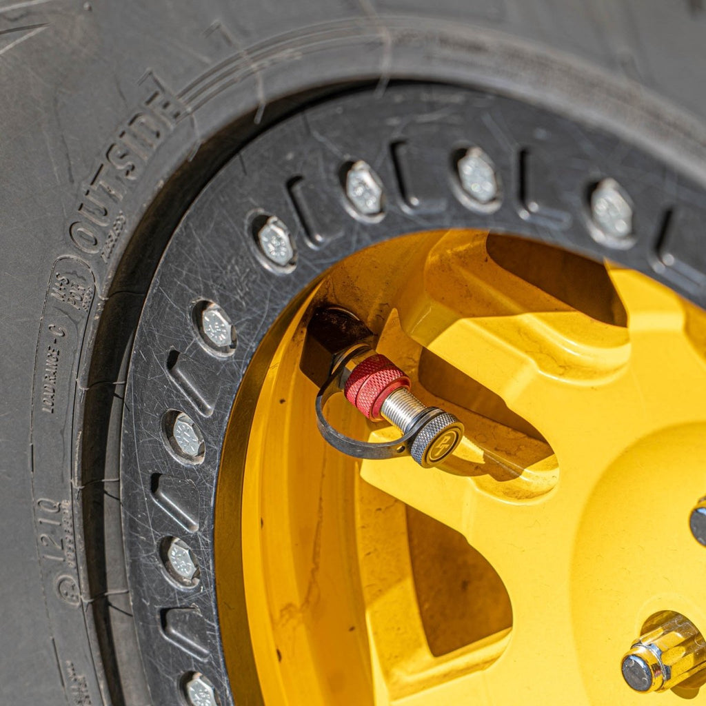 Monster Valve™ Primary - Standard Valve Stem Mount - 5 pack with Ventoso™ RED Tire Inflator Gauge - Trail and Timber Co