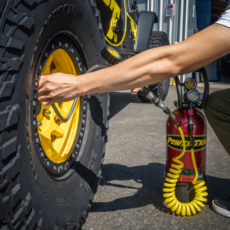 Load image into Gallery viewer, Air Hose 10 ft. Coiled 1/4&quot; NPT Male Thread Superflex High Pressure Yellow Power Tank
