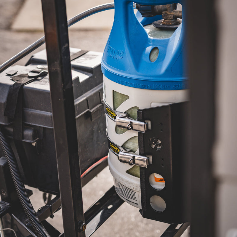 Load image into Gallery viewer, Shasta LOCKER Bracket for 20 lb steel and 17, 22 lb Viking propane tanks
