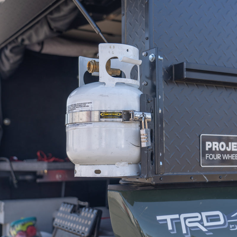 Load image into Gallery viewer, Four Wheel Camper Mount for 5 lb propane tank bracket
