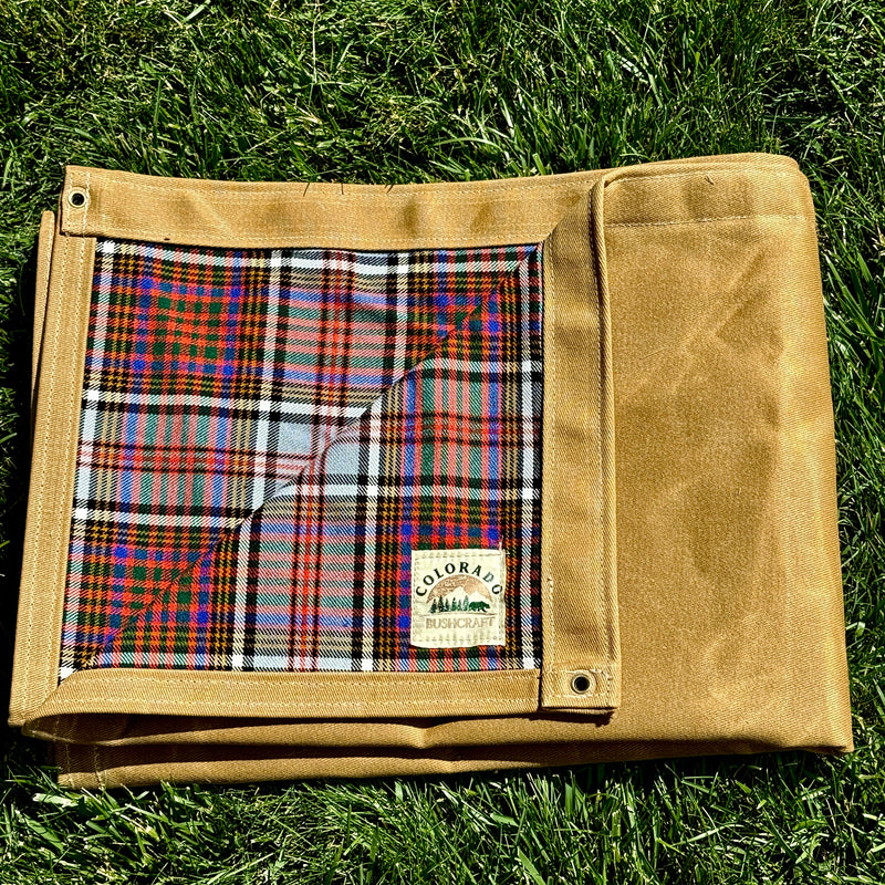 Load image into Gallery viewer, Extra Large Heavy Weight Waxed Canvas and Tartan Wool Lined Bushcraft Ground Cloth
