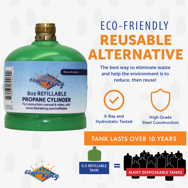 Load image into Gallery viewer, Flame King Eco Friendly Sustainable 8oz 1/2lb Refillable Propane Tank LP Cylinder
