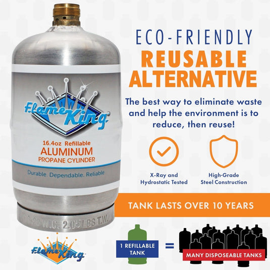 Flame King 2 pack Aluminum Eco Friendly Sustainable 1lb Empty Refillable Propane Tank LP Cylinder - Trail and Timber Co