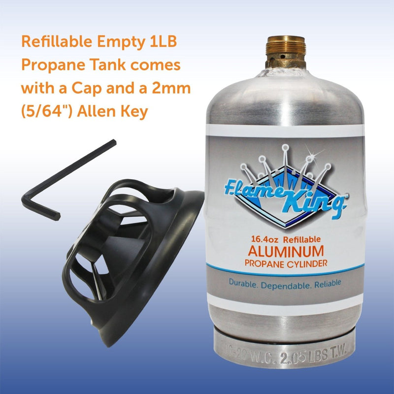 Load image into Gallery viewer, Flame King Eco Friendly Sustainable 1lb Aluminum Refillable Propane Tank LP Cylinder - Trail and Timber Co
