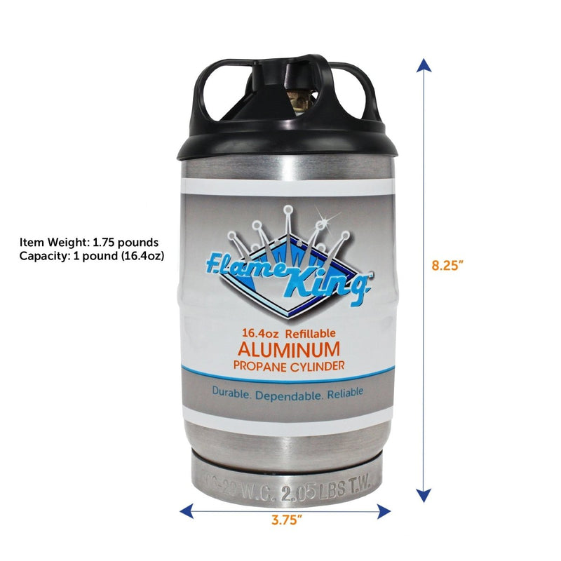 Load image into Gallery viewer, Flame King Eco Friendly Sustainable 1lb Aluminum Refillable Propane Tank LP Cylinder - Trail and Timber Co
