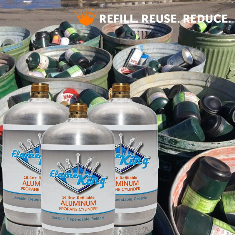 Load image into Gallery viewer, Flame King Eco Friendly Sustainable 1lb Aluminum Refillable Propane Tank LP Cylinder - Trail and Timber Co
