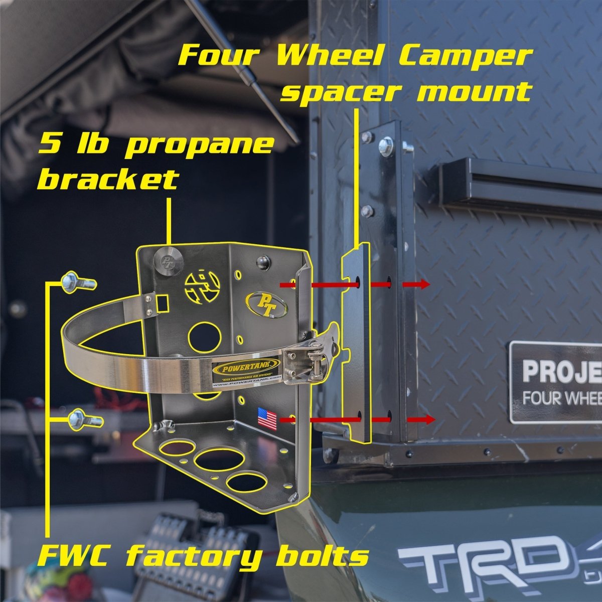 Four Wheel Camper Mount for 5 lb propane tank bracket - Trail and Timber Co