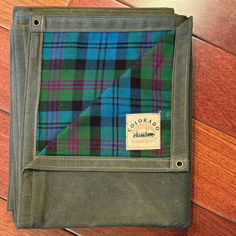 Load image into Gallery viewer, Extra Large Heavy Duty Waxed Canvas and Tartan Wool Lined Bushcraft Ground Cloth
