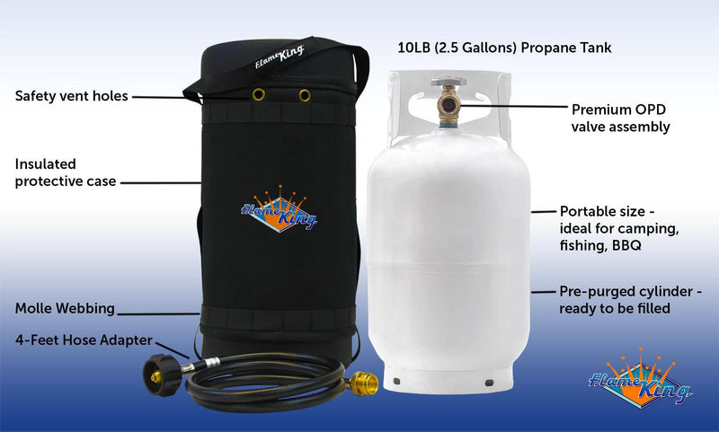 Load image into Gallery viewer, Flame King Propane Gas Hauler Kit 10lb Propane Tank, Adapter Hose and Insulated Protective Carry Case
