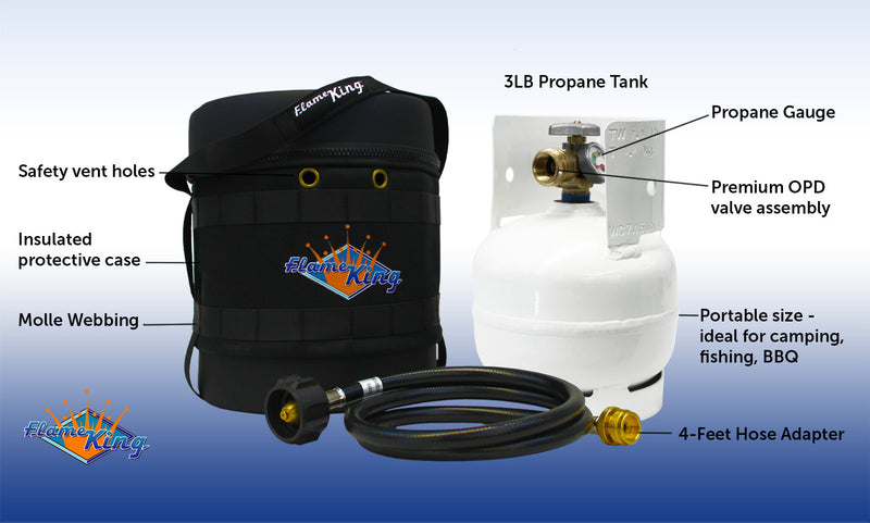 Load image into Gallery viewer, Flame King Propane Gas Hauler Kit 3lb Empty Propane Tank, Adapter Hose and Insulated Protective Carry Case
