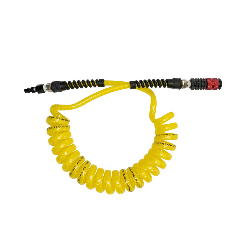 Load image into Gallery viewer, Air Hose 10 ft. Coiled 1/4&quot; NPT Male Thread Superflex High Pressure Yellow Power Tank
