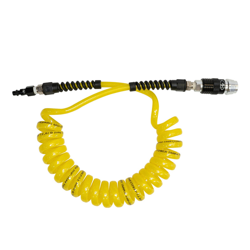 Load image into Gallery viewer, Air Hose 10 ft. Coiled 1/4&quot; NPT Male Thread Superflex High Pressure Yellow Power Tank
