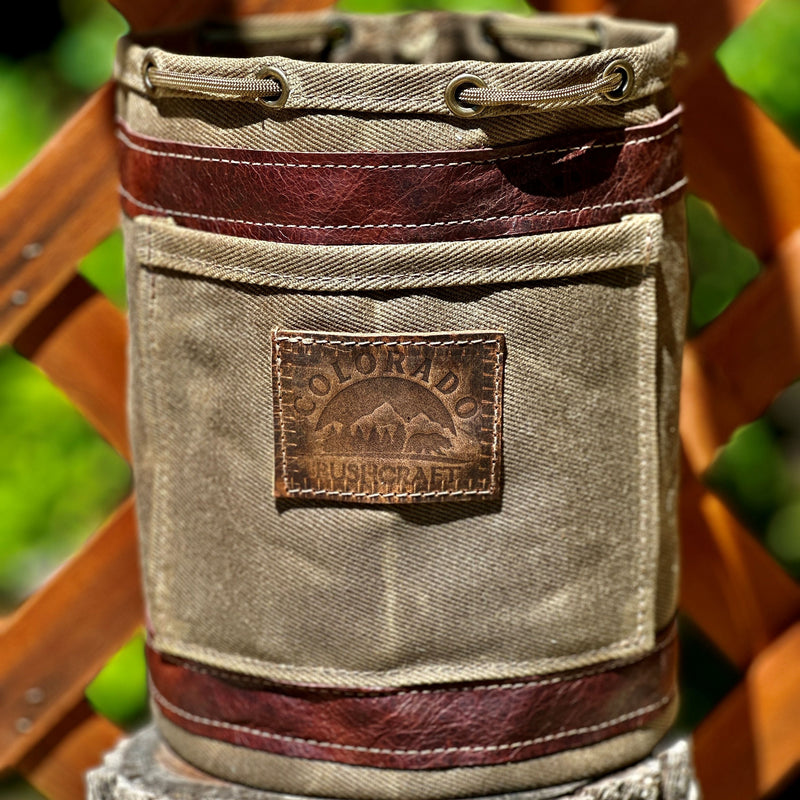 Load image into Gallery viewer, Settlers Collection:  Waxed Canvas and Leather Prairie Bucket Bushcraft Survival Camping Possibles Dopp Grooming
