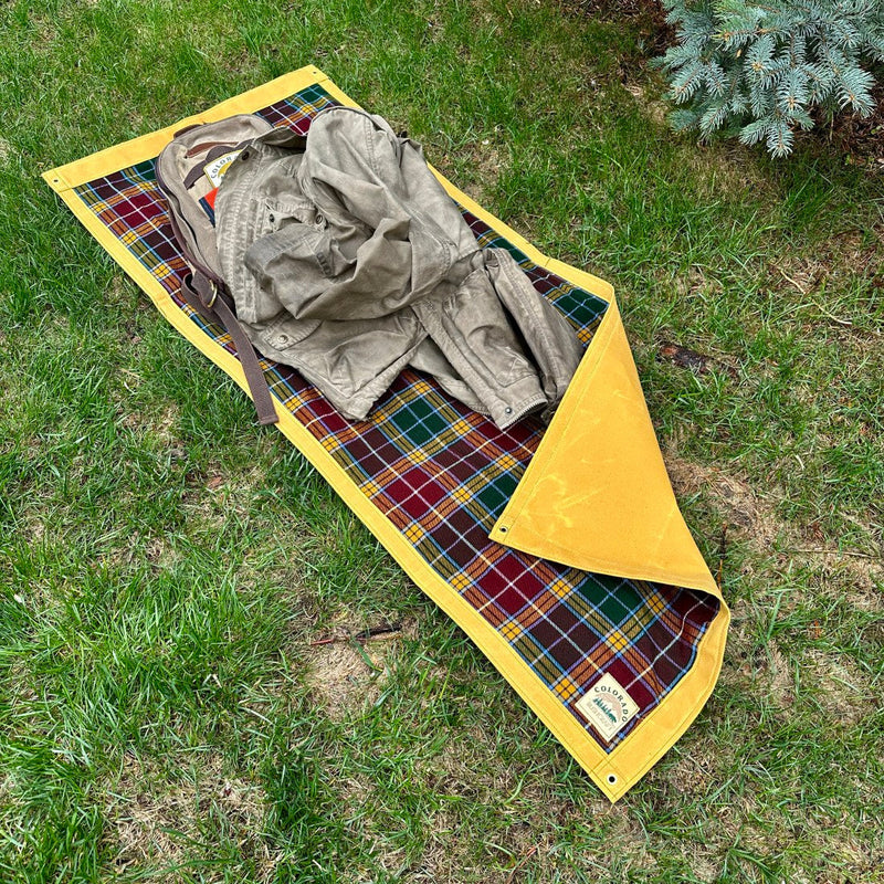 Load image into Gallery viewer, Large Waxed Canvas and Tartan Wool Lined Bushcraft Ground Cloth
