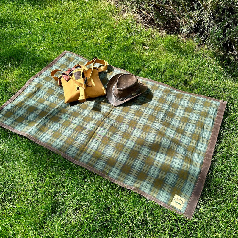 Load image into Gallery viewer, Extra Large Waxed Canvas and Blackwatch Tartan Wool Lined Bushcraft Ground Cloth
