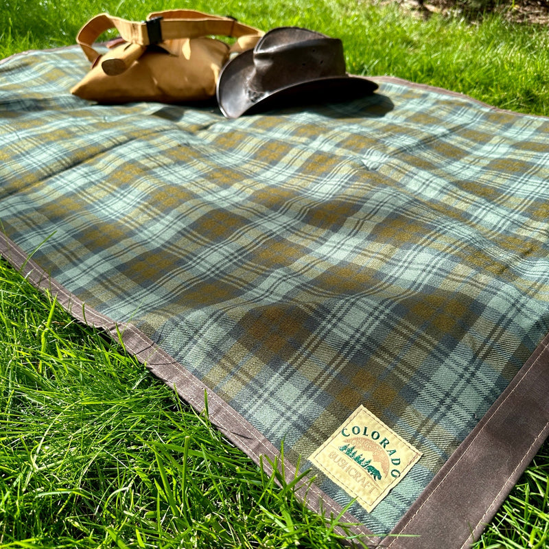 Load image into Gallery viewer, Extra Large Waxed Canvas and Blackwatch Tartan Wool Lined Bushcraft Ground Cloth
