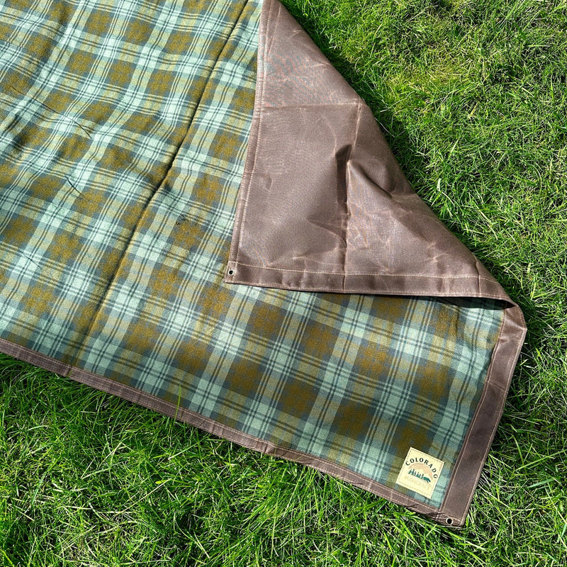 Load image into Gallery viewer, Extra Large Waxed Canvas and Blackwatch Tartan Wool Lined Bushcraft Ground Cloth

