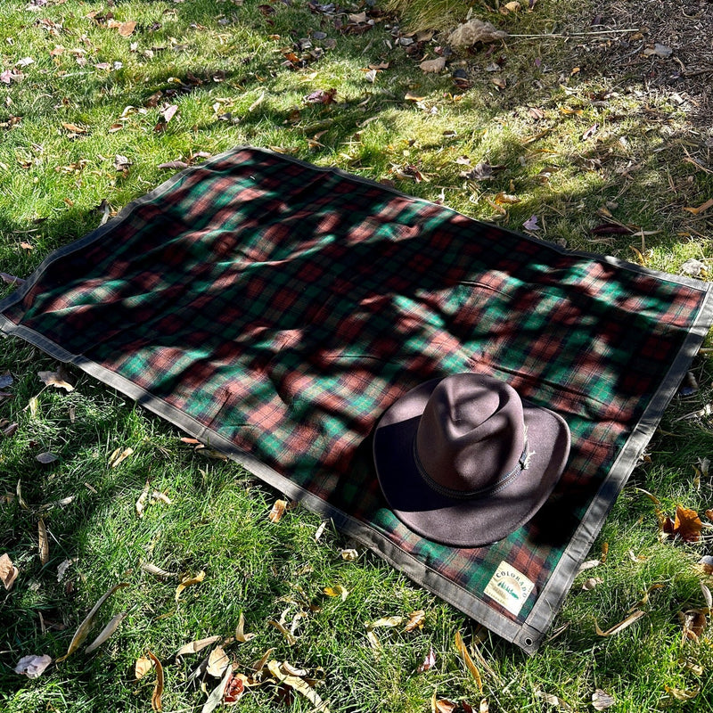Load image into Gallery viewer, Extra Large Waxed Canvas and Brownwatch Tartan Wool Lined Bushcraft Ground Cloth
