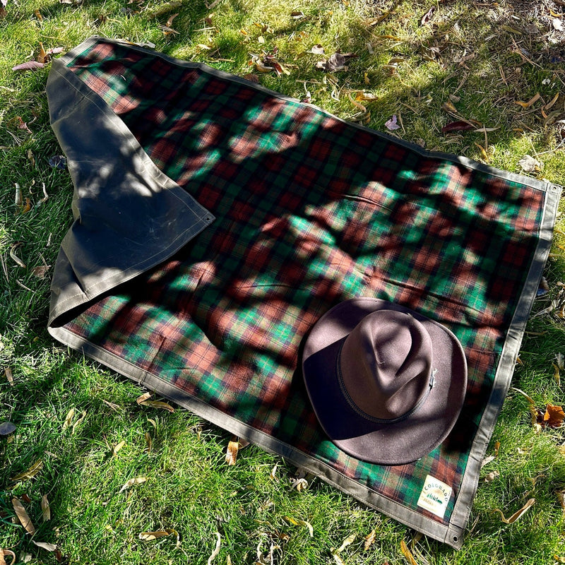 Load image into Gallery viewer, Extra Large Waxed Canvas and Brownwatch Tartan Wool Lined Bushcraft Ground Cloth
