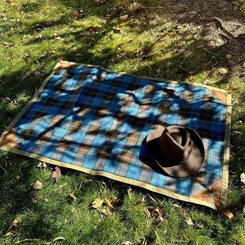 Load image into Gallery viewer, Extra Large Waxed Canvas and Rob Roy Tartan Wool Lined and Leather Trimmed Bushcraft Ground Cloth
