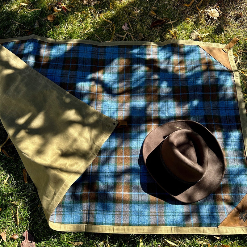 Load image into Gallery viewer, Extra Large Waxed Canvas and Rob Roy Tartan Wool Lined and Leather Trimmed Bushcraft Ground Cloth
