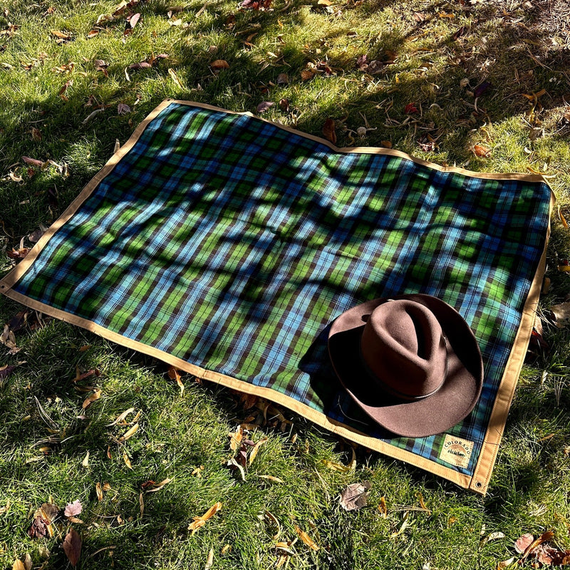 Load image into Gallery viewer, Extra Large Waxed Canvas and Ancient Blackwatch Tartan Wool Lined Bushcraft Ground Cloth
