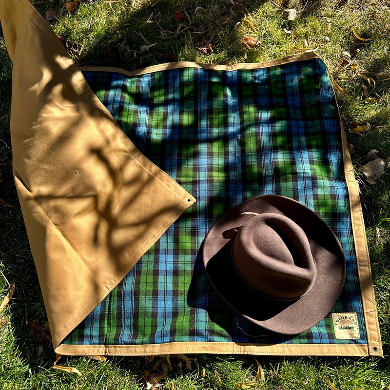 Load image into Gallery viewer, Extra Large Waxed Canvas and Ancient Blackwatch Tartan Wool Lined Bushcraft Ground Cloth
