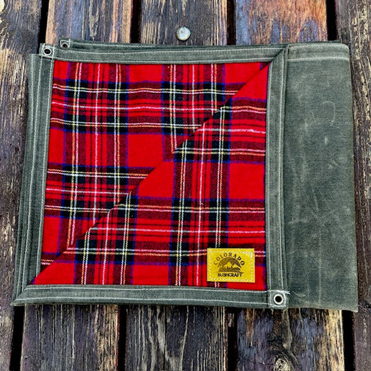 Extra Large Heavy Duty Waxed Canvas and Tartan Wool Lined Bushcraft Ground Cloth