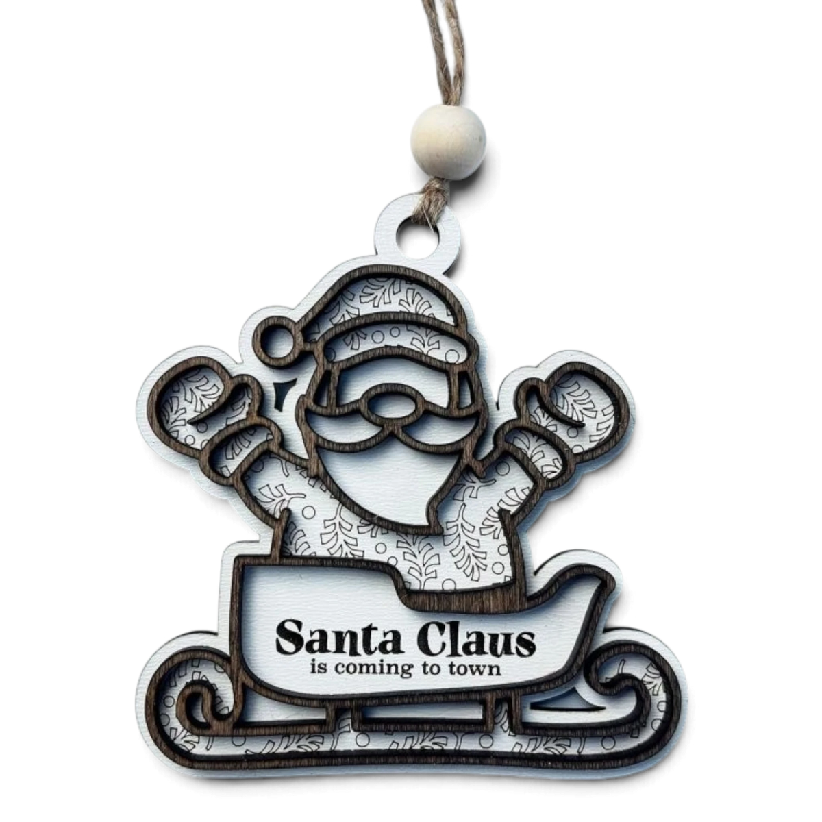 Santa motif layered wood Christmas ornament by Trail and Timber Co.