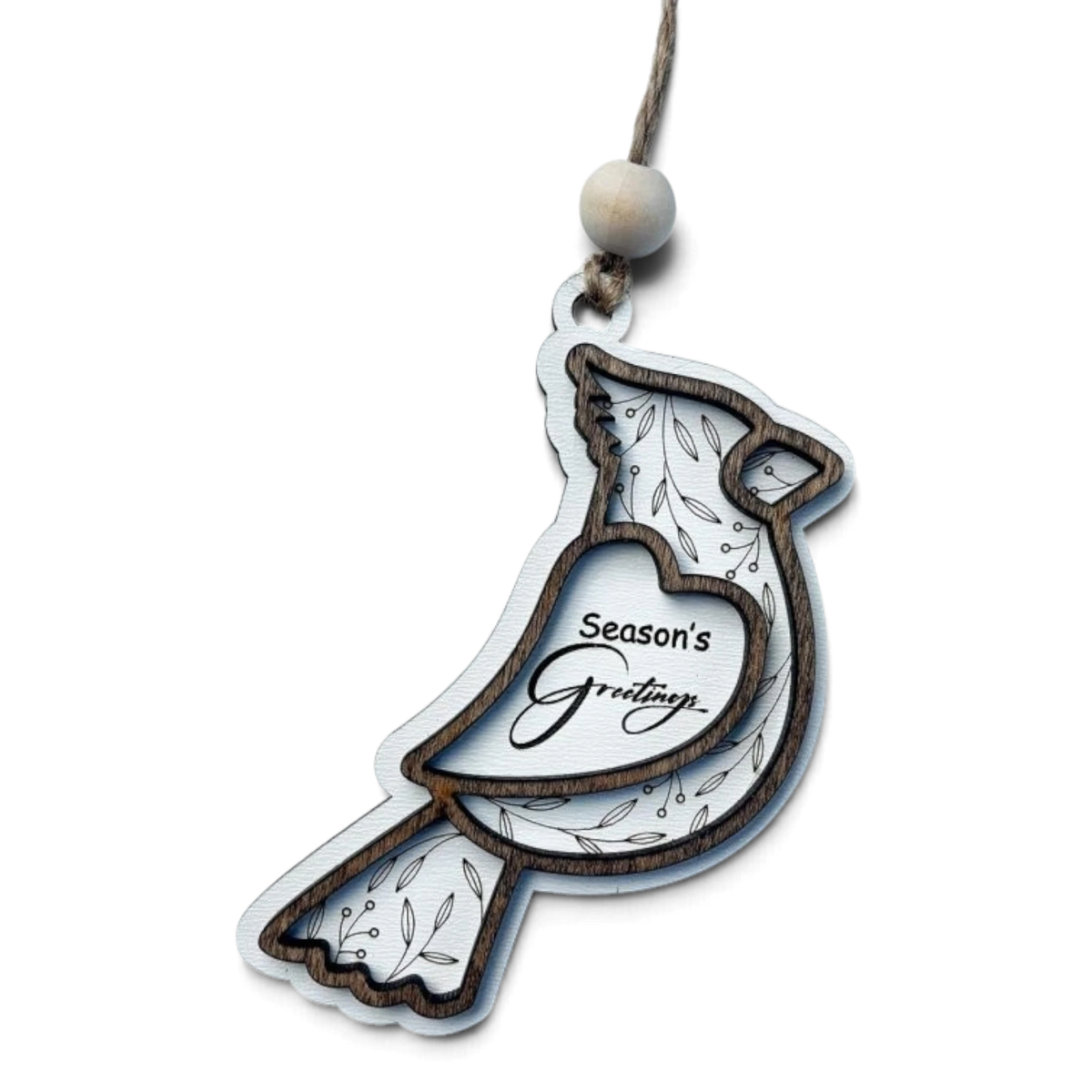 Cardinal 2 motif layered wood Christmas ornament by Trail and Timber Co.