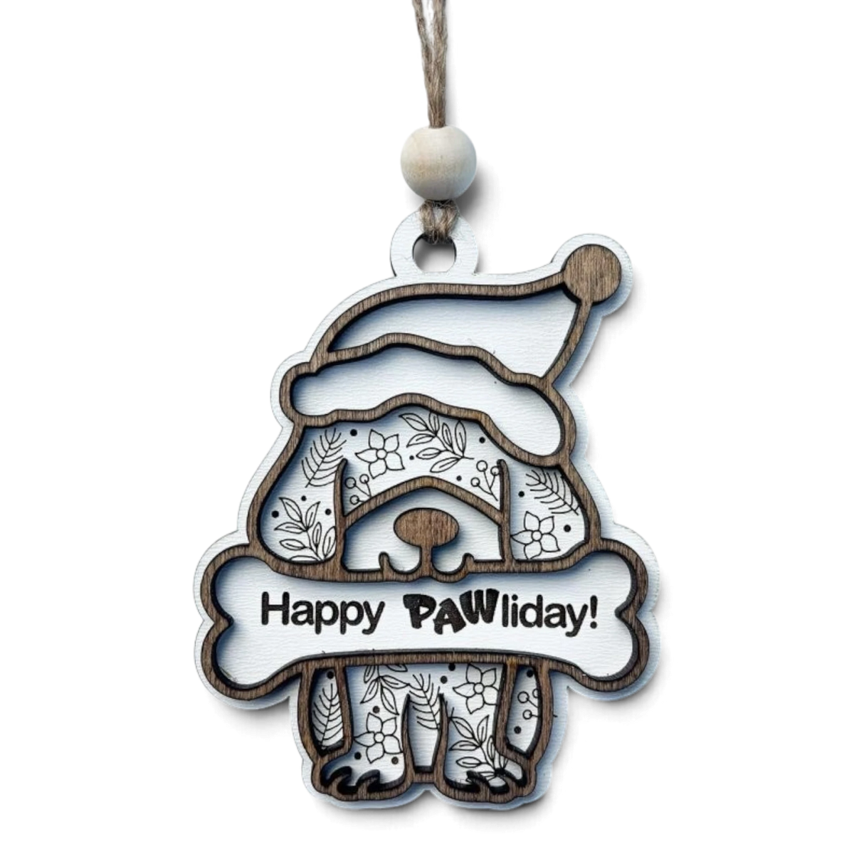 Dog motif layered wood Christmas ornament by Trail and Timber Co.