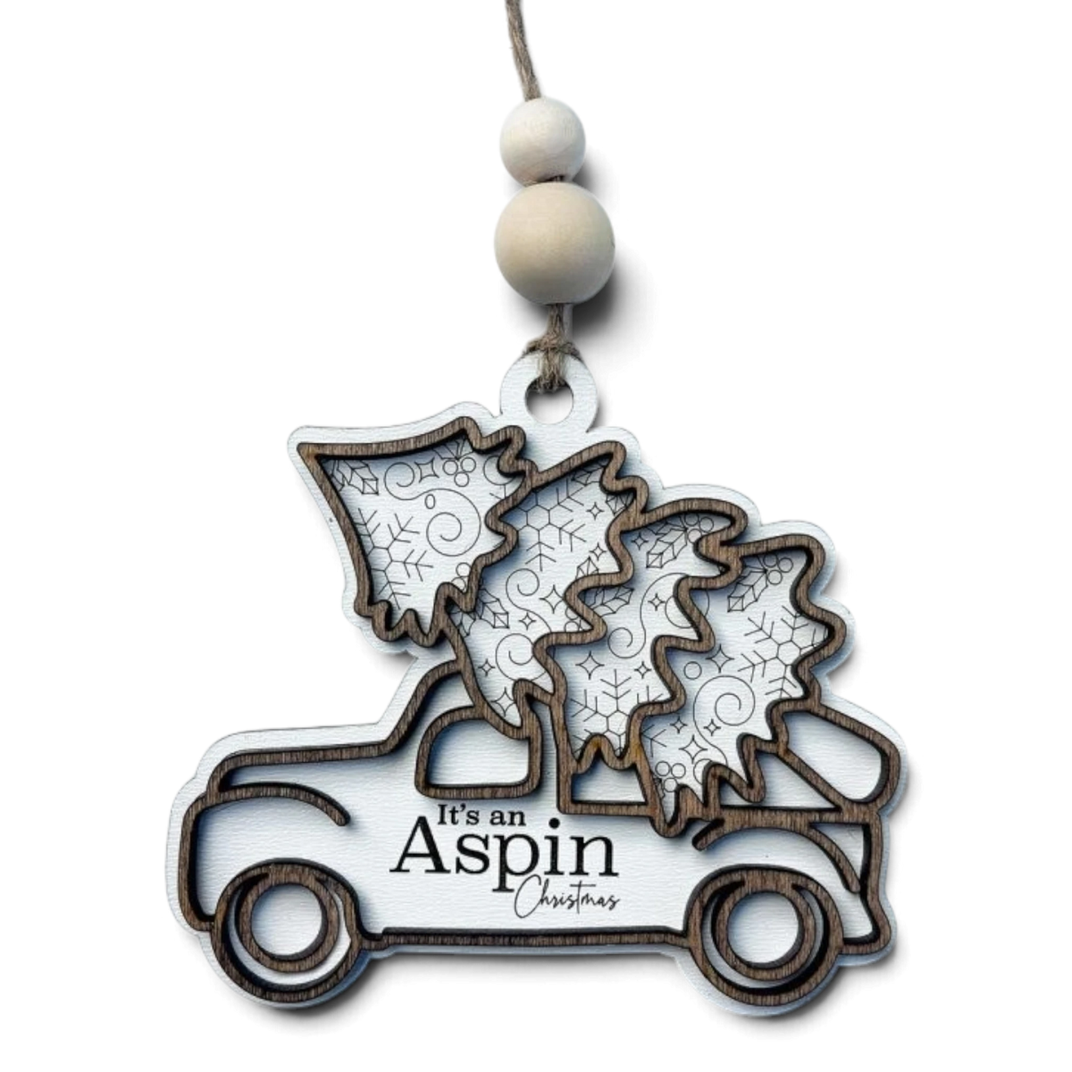 Car motif layered wood Christmas ornament by Trail and Timber Co.
