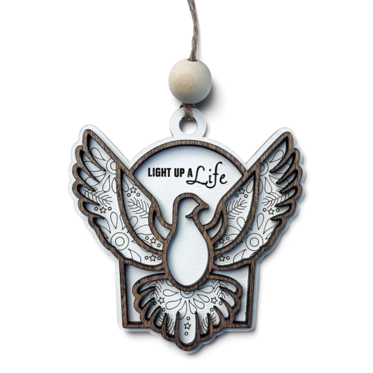 Dove 2 motif layered wood Christmas ornament by Trail and Timber Co.