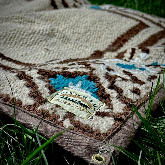 Load image into Gallery viewer, Large Waxed Canvas and Handwoven Apache Wool Blanket Lined Bushcraft Ground Cloth
