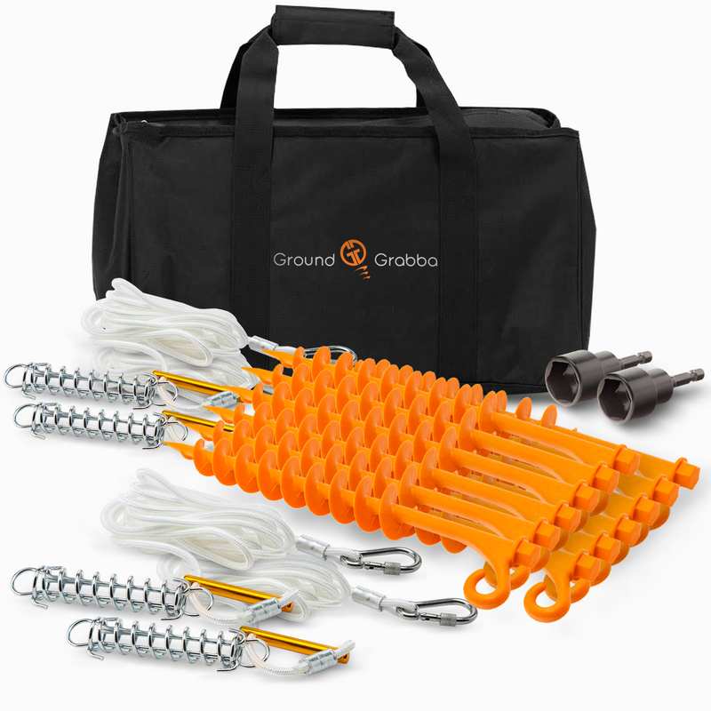 Load image into Gallery viewer, GroundGrabba Lite 12 Pack Camping Kit with Spring Ropes
