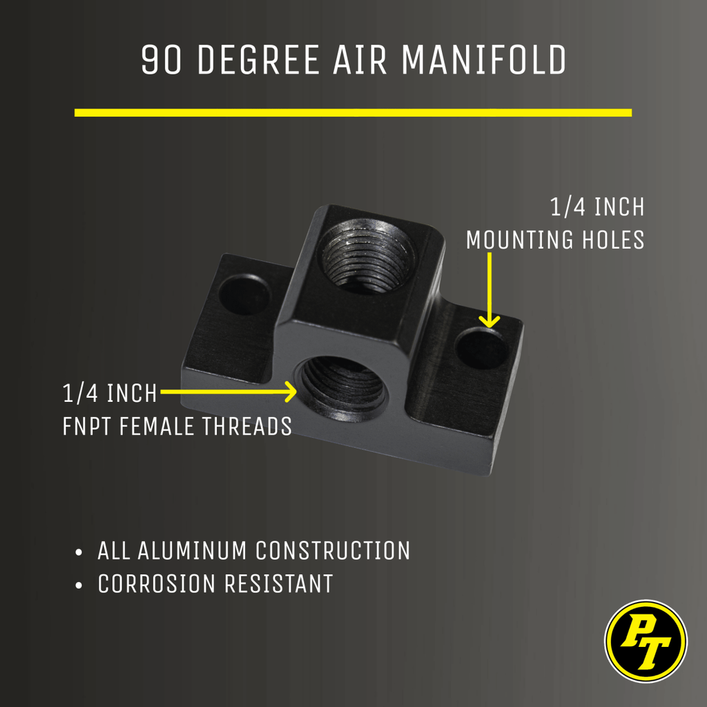 90 Degree Air Manifold with mounting holes - 1/4 FNPT Female threads - Trail and Timber Co