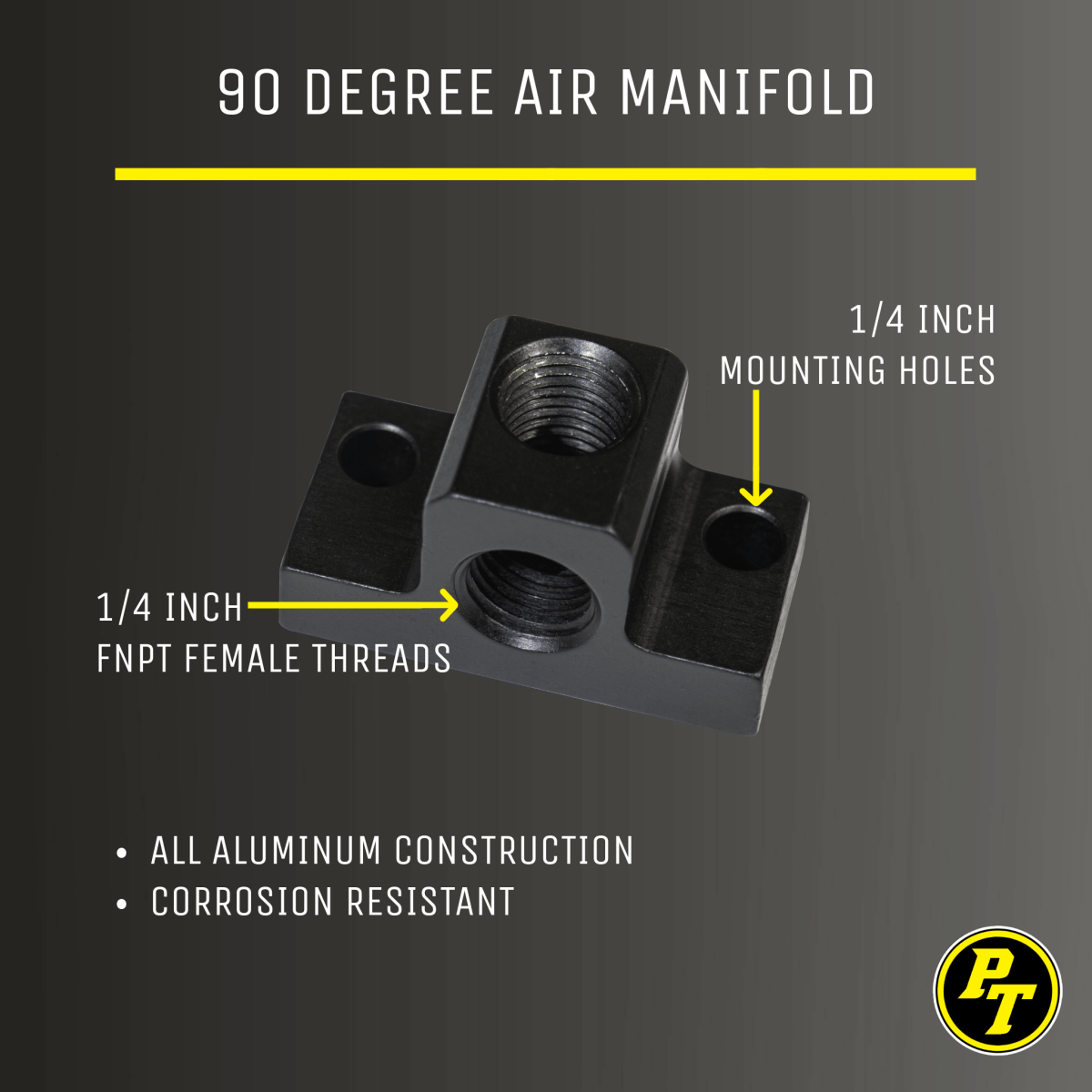 90 Degree Air Manifold with mounting holes - 1/4 FNPT Female threads - Trail and Timber Co