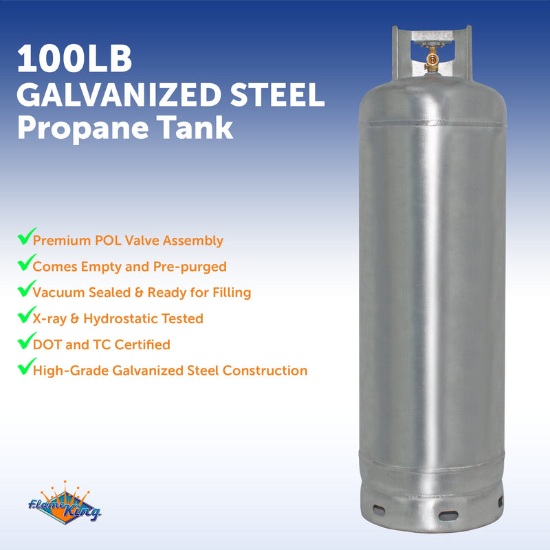 Load image into Gallery viewer, Flame King 100lb Empty Galvanized Propane Tank LP Cylinder with POL Valve
