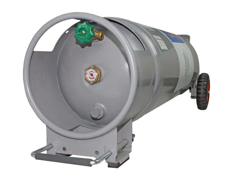 Load image into Gallery viewer, Flame King 100lb Empty Horizontal &amp; Vertical Propane Cylinder with POL &amp; Wheels
