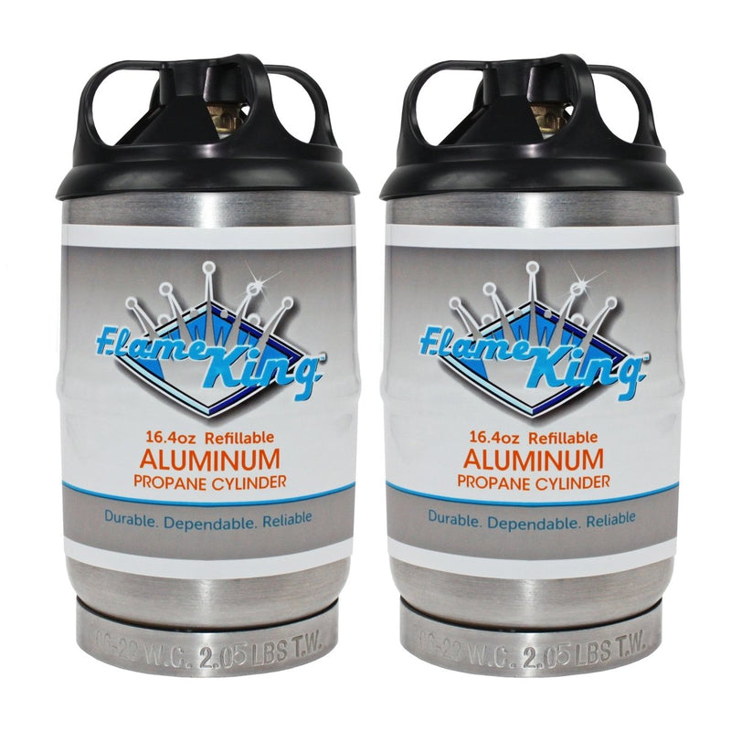 Load image into Gallery viewer, Flame King 2 pack Aluminum Eco Friendly Sustainable 1lb Empty Refillable Propane Tank LP Cylinder - Trail and Timber Co

