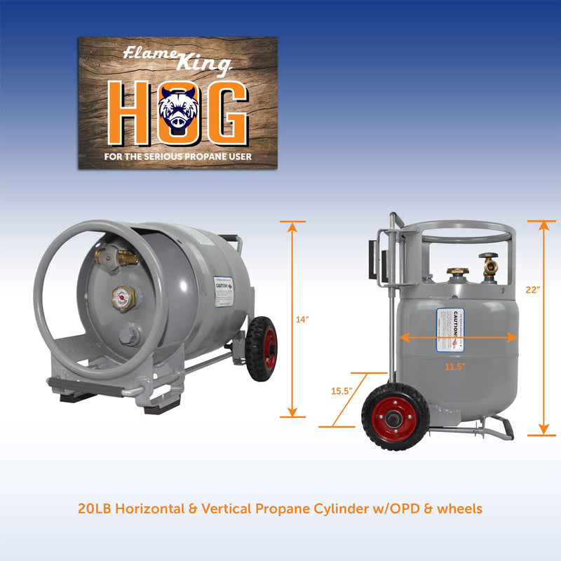 Load image into Gallery viewer, Flame King 20lb Horizontal &amp; Vertical Propane Cylinder Gauge OPD &amp; Wheels

